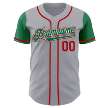 Load image into Gallery viewer, Custom Gray Kelly Green-Red Authentic Two Tone Baseball Jersey
