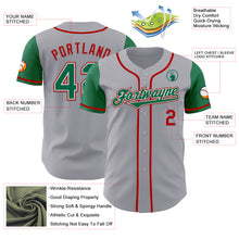 Load image into Gallery viewer, Custom Gray Kelly Green-Red Authentic Two Tone Baseball Jersey

