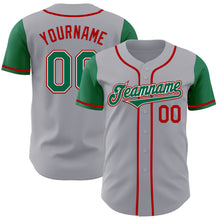 Load image into Gallery viewer, Custom Gray Kelly Green-Red Authentic Two Tone Baseball Jersey
