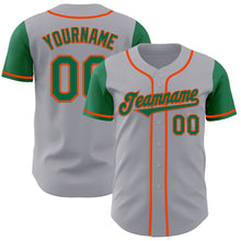 Load image into Gallery viewer, Custom Gray Kelly Green-Orange Authentic Two Tone Baseball Jersey
