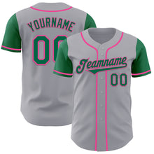 Load image into Gallery viewer, Custom Gray Kelly Green-Pink Authentic Two Tone Baseball Jersey
