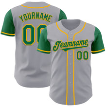 Load image into Gallery viewer, Custom Gray Kelly Green-Gold Authentic Two Tone Baseball Jersey
