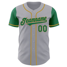 Load image into Gallery viewer, Custom Gray Kelly Green-Old Gold Authentic Two Tone Baseball Jersey
