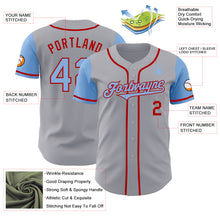 Load image into Gallery viewer, Custom Gray Light Blue-Red Authentic Two Tone Baseball Jersey
