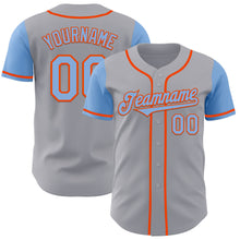 Load image into Gallery viewer, Custom Gray Light Blue-Orange Authentic Two Tone Baseball Jersey
