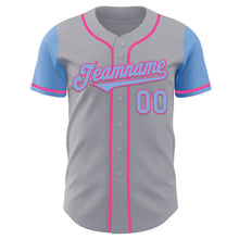Load image into Gallery viewer, Custom Gray Light Blue-Pink Authentic Two Tone Baseball Jersey
