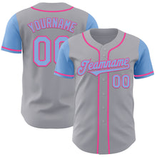 Load image into Gallery viewer, Custom Gray Light Blue-Pink Authentic Two Tone Baseball Jersey
