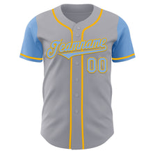 Load image into Gallery viewer, Custom Gray Light Blue-Gold Authentic Two Tone Baseball Jersey
