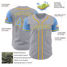 Load image into Gallery viewer, Custom Gray Light Blue-Gold Authentic Two Tone Baseball Jersey
