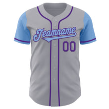 Load image into Gallery viewer, Custom Gray Light Blue-Purple Authentic Two Tone Baseball Jersey
