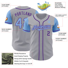 Load image into Gallery viewer, Custom Gray Light Blue-Purple Authentic Two Tone Baseball Jersey
