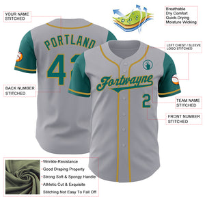 Custom Gray Teal-Old Gold Authentic Two Tone Baseball Jersey