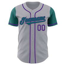 Load image into Gallery viewer, Custom Gray Teal-Purple Authentic Two Tone Baseball Jersey
