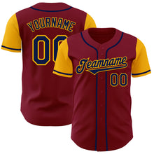 Load image into Gallery viewer, Custom Crimson Navy-Gold Authentic Two Tone Baseball Jersey

