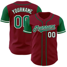 Load image into Gallery viewer, Custom Crimson Kelly Green-White Authentic Two Tone Baseball Jersey
