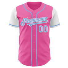 Load image into Gallery viewer, Custom Pink Light Blue-White Authentic Two Tone Baseball Jersey
