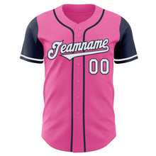 Load image into Gallery viewer, Custom Pink White-Navy Authentic Two Tone Baseball Jersey
