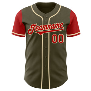 Custom Olive Red-Cream Authentic Two Tone Salute To Service Baseball Jersey