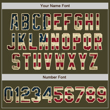 Load image into Gallery viewer, Custom Olive Vintage USA Flag Red-Cream Authentic Two Tone Salute To Service Baseball Jersey
