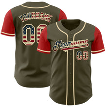 Load image into Gallery viewer, Custom Olive Vintage USA Flag Red-Cream Authentic Two Tone Salute To Service Baseball Jersey

