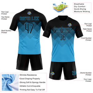 Custom Sky Blue Black Geometric Shape Sublimation Volleyball Uniform Jersey