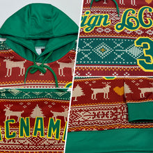 Load image into Gallery viewer, Custom Stitched Red Kelly Green-Gold 3D Christmas Reindeers Sports Pullover Sweatshirt Hoodie
