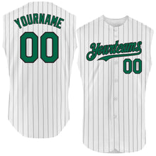 Load image into Gallery viewer, Custom White Black Pinstripe Kelly Green Authentic Sleeveless Baseball Jersey
