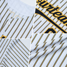 Load image into Gallery viewer, Custom White (Black Old Gold Pinstripe) Black-Old Gold Authentic Baseball Jersey
