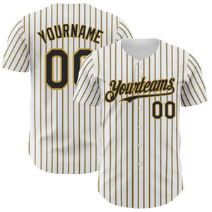 Custom White (Black Old Gold Pinstripe) Black-Old Gold Authentic Baseball Jersey