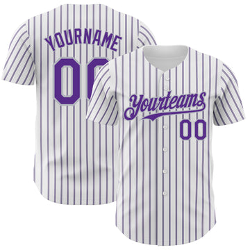 Custom White (Purple Gray Pinstripe) Purple-Gray Authentic Baseball Jersey