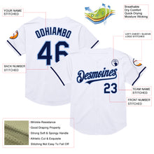Load image into Gallery viewer, Custom White Navy-Light Blue Mesh Authentic Throwback Baseball Jersey

