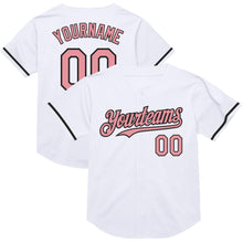 Load image into Gallery viewer, Custom White Medium Pink-Black Mesh Authentic Throwback Baseball Jersey

