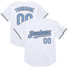 Load image into Gallery viewer, Custom White Light Blue-Steel Gray Mesh Authentic Throwback Baseball Jersey
