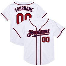 Load image into Gallery viewer, Custom White Red-Navy Mesh Authentic Throwback Baseball Jersey
