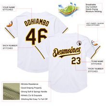 Load image into Gallery viewer, Custom White Brown-Yellow Mesh Authentic Throwback Baseball Jersey
