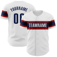 Load image into Gallery viewer, Custom White Navy-Red Authentic Baseball Jersey
