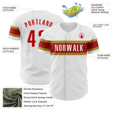 Load image into Gallery viewer, Custom White Red-Old Gold Authentic Baseball Jersey
