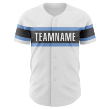 Load image into Gallery viewer, Custom White Light Blue-Steel Gray Authentic Baseball Jersey
