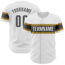 Load image into Gallery viewer, Custom White Steel Gray-Old Gold Authentic Baseball Jersey
