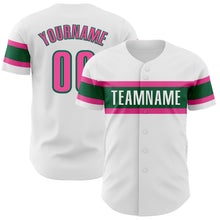 Load image into Gallery viewer, Custom White Pink-Kelly Green Authentic Baseball Jersey
