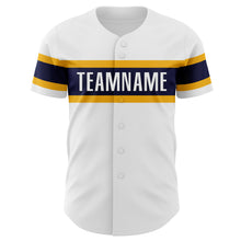 Load image into Gallery viewer, Custom White Navy-Gold Authentic Baseball Jersey
