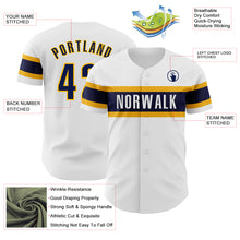 Load image into Gallery viewer, Custom White Navy-Gold Authentic Baseball Jersey
