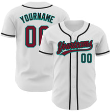Load image into Gallery viewer, Custom White Crimson Black-Aqua Authentic Baseball Jersey
