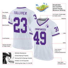 Load image into Gallery viewer, Custom White Purple-Gray Mesh Authentic Throwback Football Jersey
