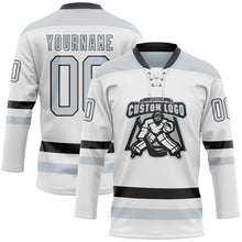 Load image into Gallery viewer, Custom White Silver-Black Hockey Lace Neck Jersey
