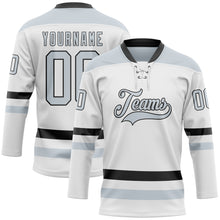 Load image into Gallery viewer, Custom White Silver-Black Hockey Lace Neck Jersey
