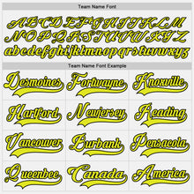 Load image into Gallery viewer, Custom White Neon Yellow-Black Hockey Lace Neck Jersey
