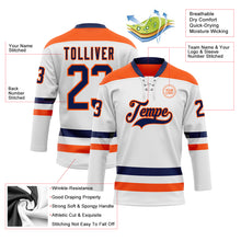 Load image into Gallery viewer, Custom White Navy-Orange Hockey Lace Neck Jersey

