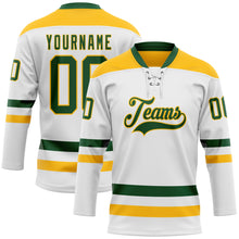 Load image into Gallery viewer, Custom White Green-Gold Hockey Lace Neck Jersey
