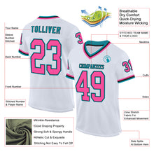 Load image into Gallery viewer, Custom White Pink Black-Teal Mesh Authentic Throwback Football Jersey
